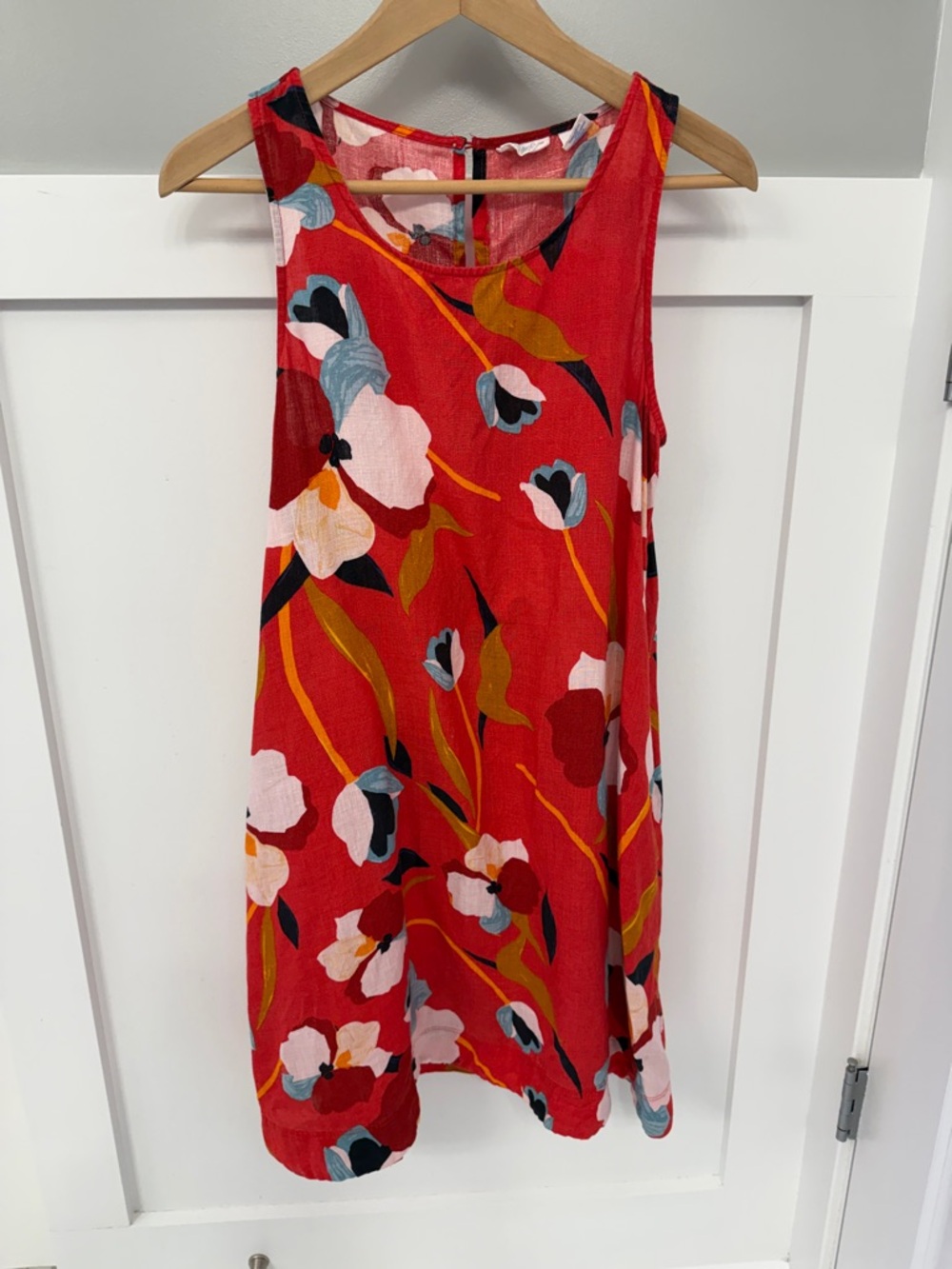 Sigrid Olsen Red Floral Sleeveless Dress 100% Linen
